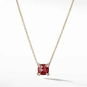 Pendant Necklace with Garnet and Diamonds in 18K Gold, 18" Length