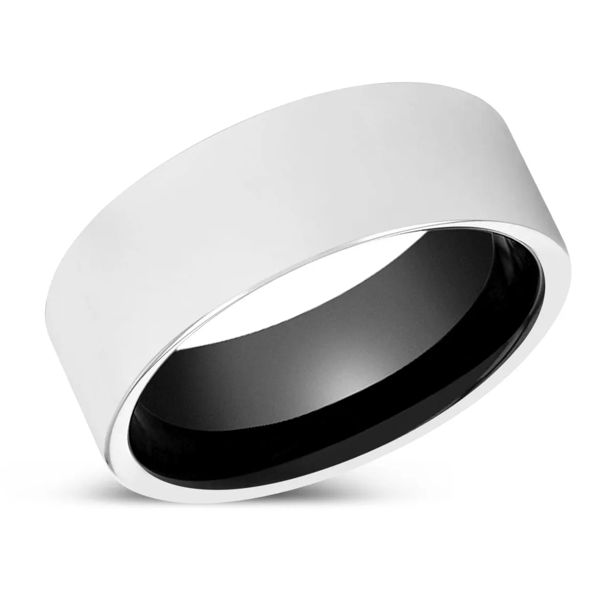 PENNINGTON | Black Ring, Silver Tungsten Ring, Shiny, Flat