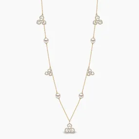 Petal 18K Gold Akoya Pearl and Multi Diamond Floral Silhouette Necklace