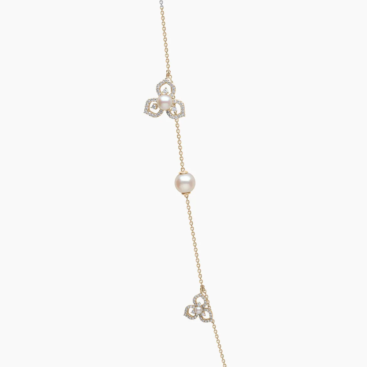 Petal 18K Gold Akoya Pearl and Multi Diamond Floral Silhouette Necklace