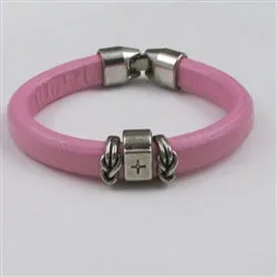 Pink Regaliz Leather Bracelet with Silver Accents