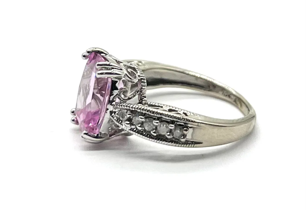 Pink Stone and Diamond Ring