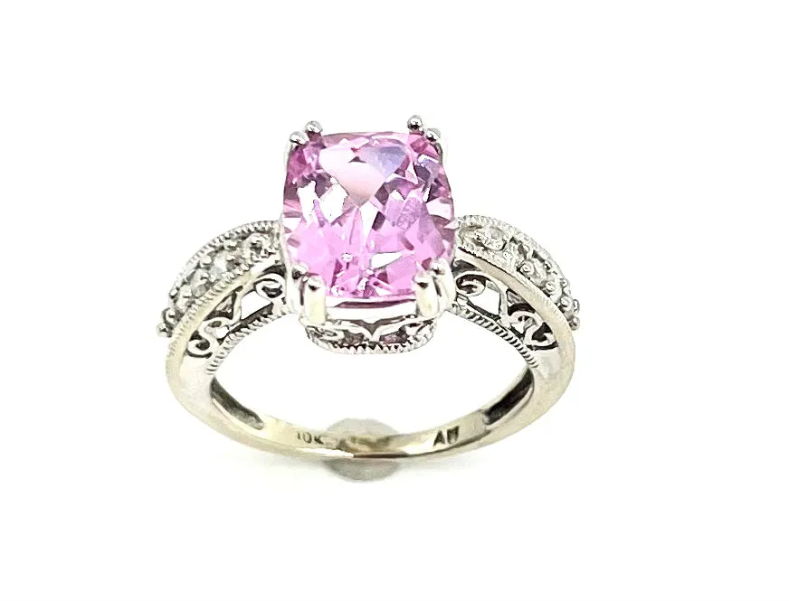 Pink Stone and Diamond Ring