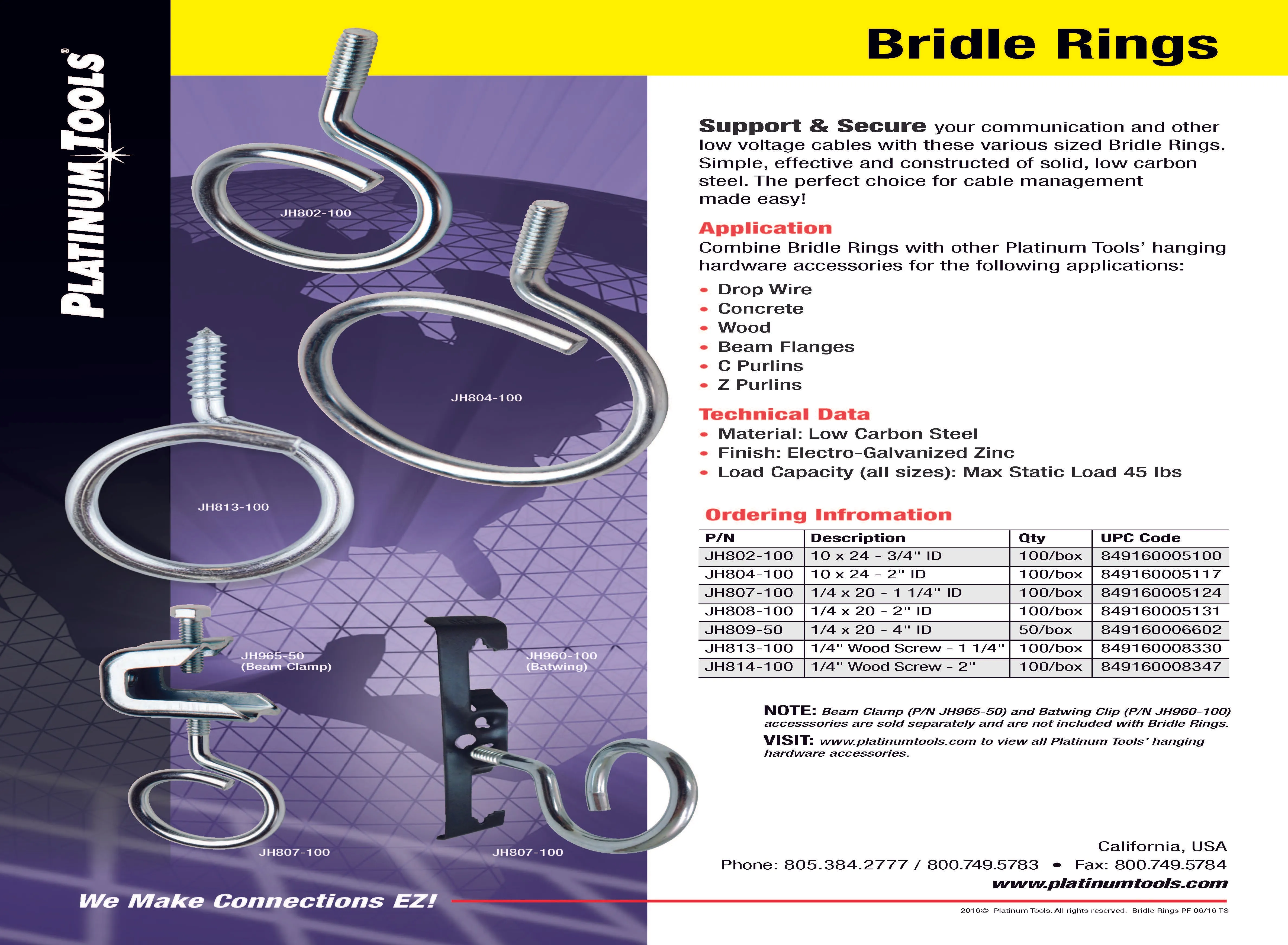 Platinum Tools JH808-100 Bridle Ring 1/4 x 20 - 2" ID 100pc Box