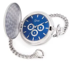 Pocket Watch with 14" Chain, Silver Tone with Blue Dial in Gift Box