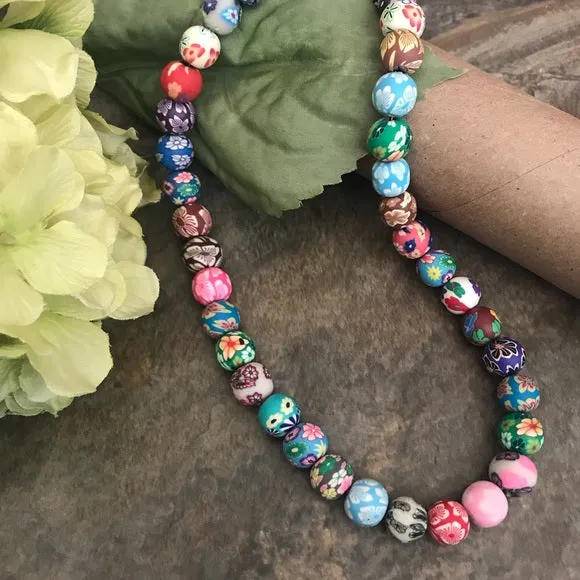 Polymer beads boho necklace