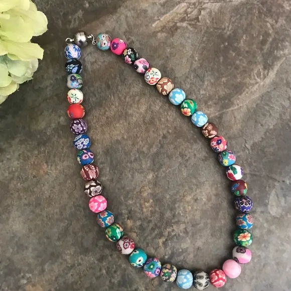 Polymer beads boho necklace