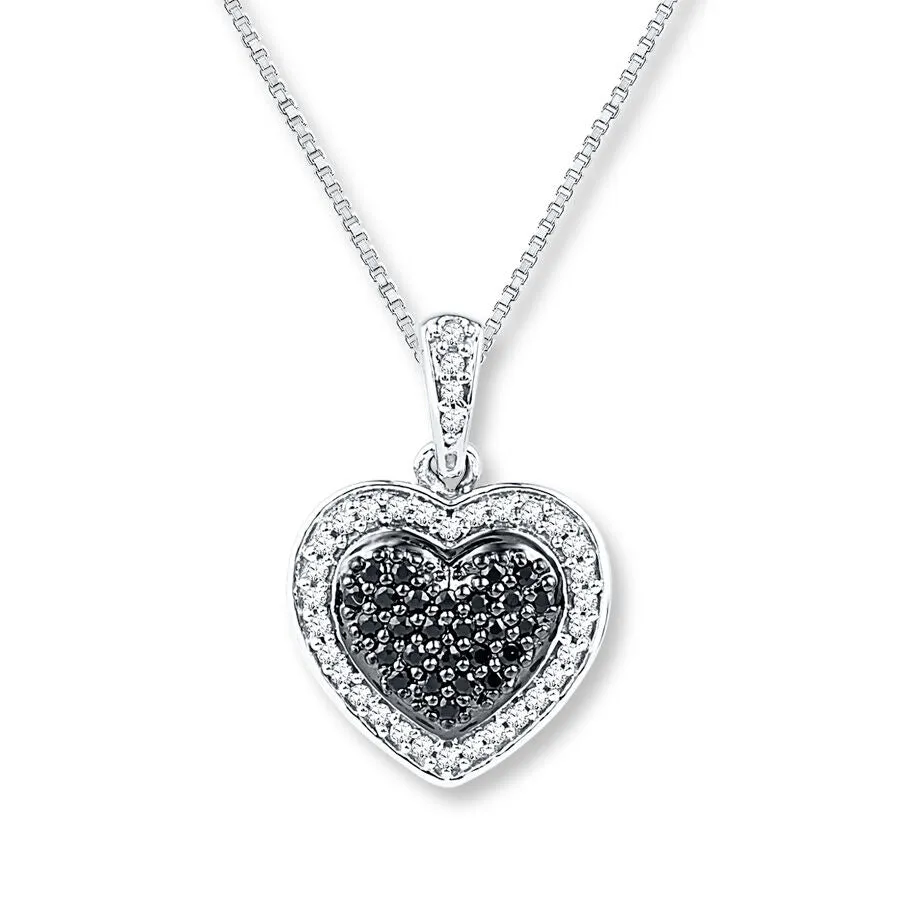 Pre-Owned Kay 1/4 ct Black & White Diamond Heart Necklace in Sterling Silver