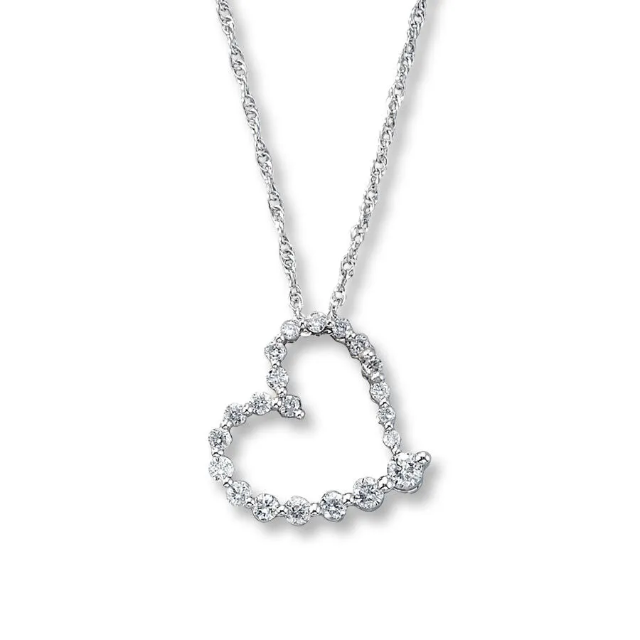 Pre-Owned Kay 1/5 ct Round-cut Diamond Heart Necklace in 10K White Gold