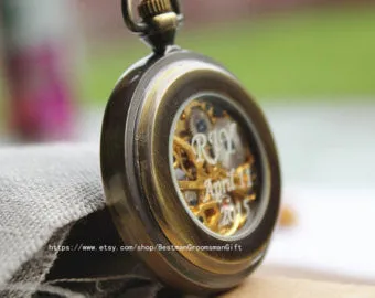 Prefect Wedding Gift Engravable Men's Pocket Watch Personalized Gift  Open Face Antique Gold Bronze Pocketwatch with chain wedding gifts for groomsmen M19