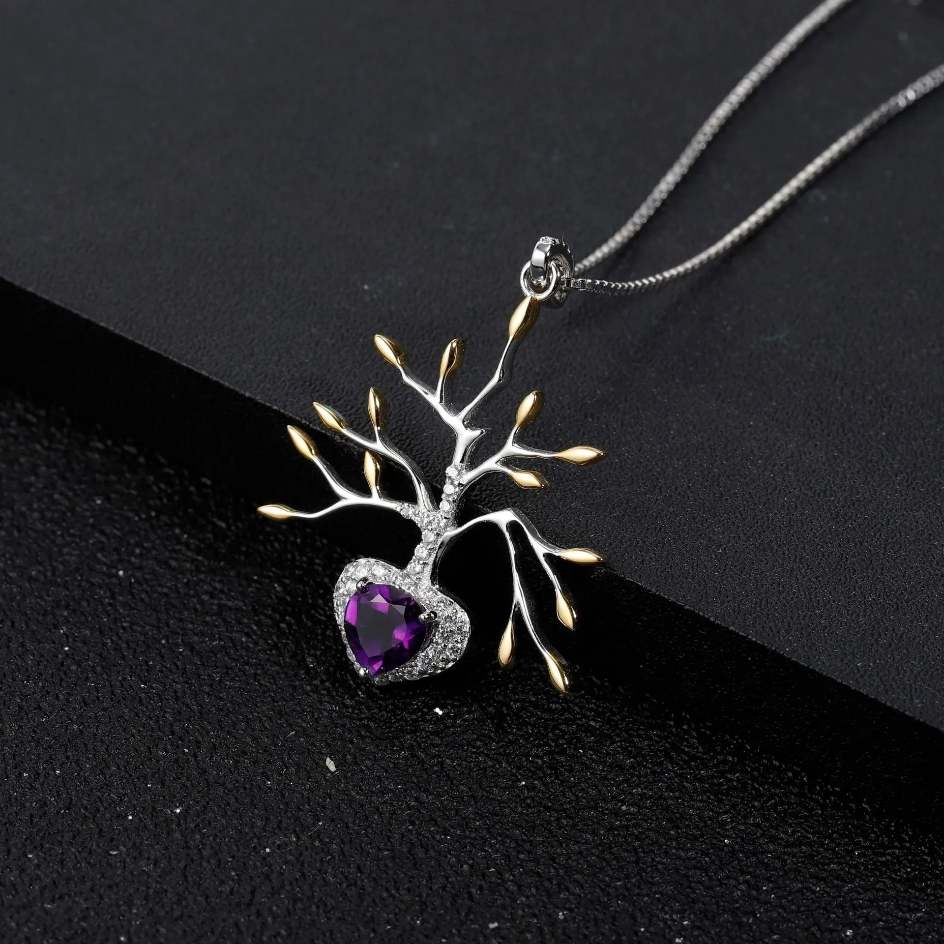 Premium Design Natural Colourful Gemstone Life Tree Pendant Silver Necklace for Women