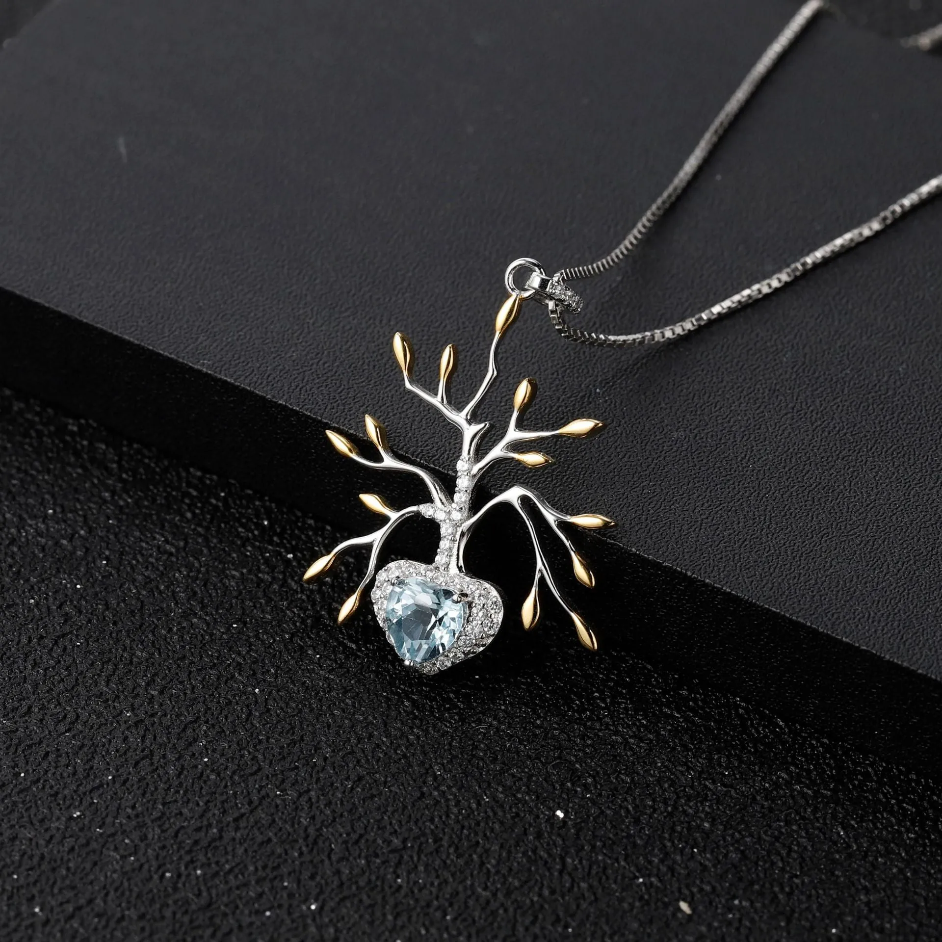 Premium Design Natural Colourful Gemstone Life Tree Pendant Silver Necklace for Women