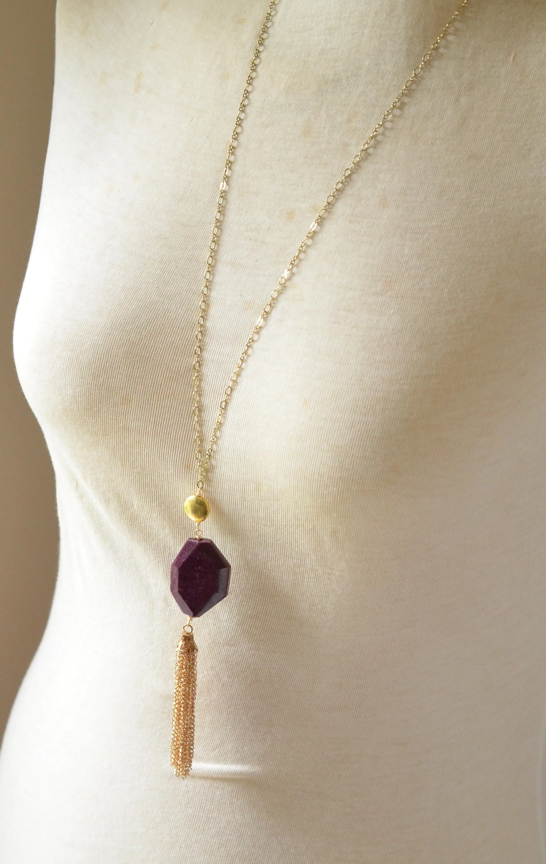 Purple Tassel Necklace Long Necklace Pendant Necklace Gold Necklace - Maggie