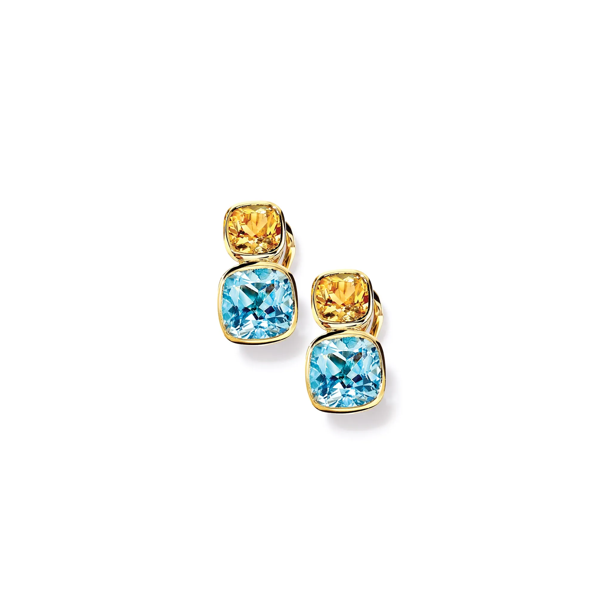 Qin & Han Earrings 18ct Yellow Gold - Citrine & Blue Topaz