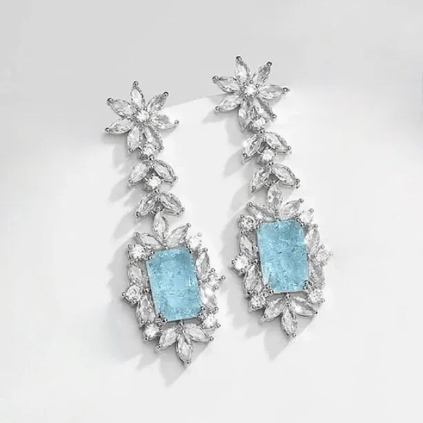 "Alondra" - Aqua Blue Cubic Zirconia Bridal Earrings