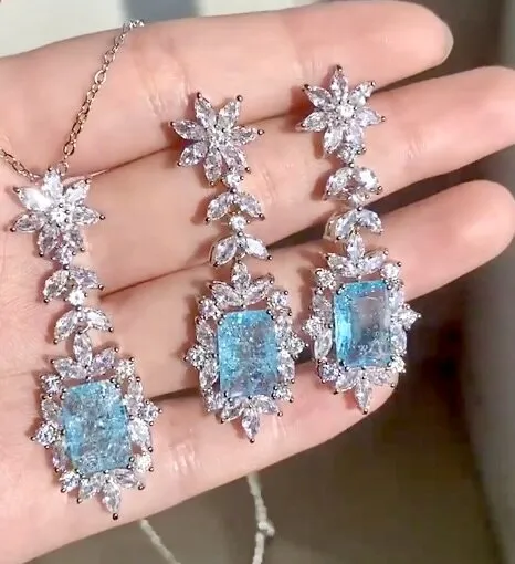 "Alondra" - Aqua Blue Cubic Zirconia Bridal Earrings