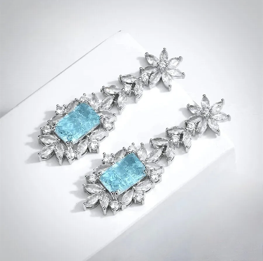 "Alondra" - Aqua Blue Cubic Zirconia Bridal Earrings