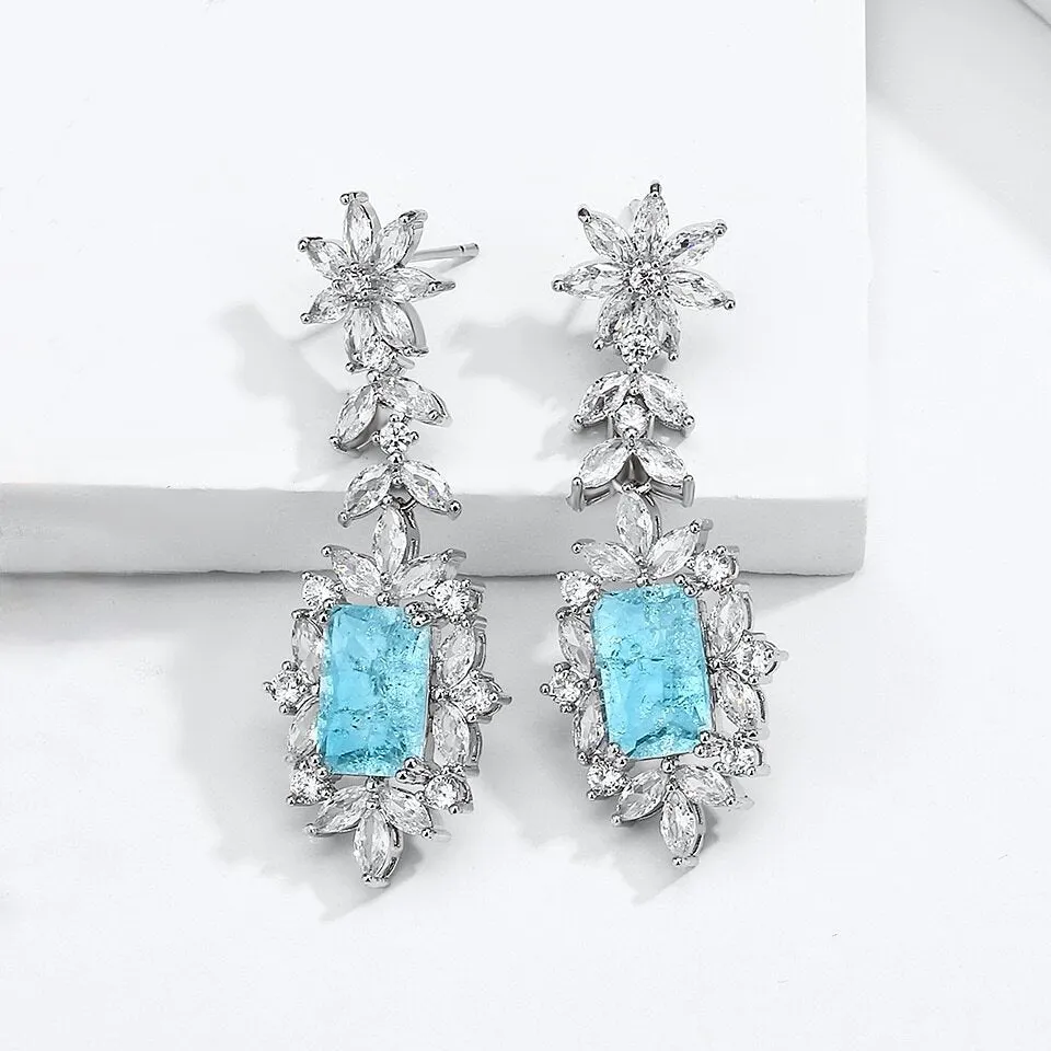 "Alondra" - Aqua Blue Cubic Zirconia Bridal Earrings