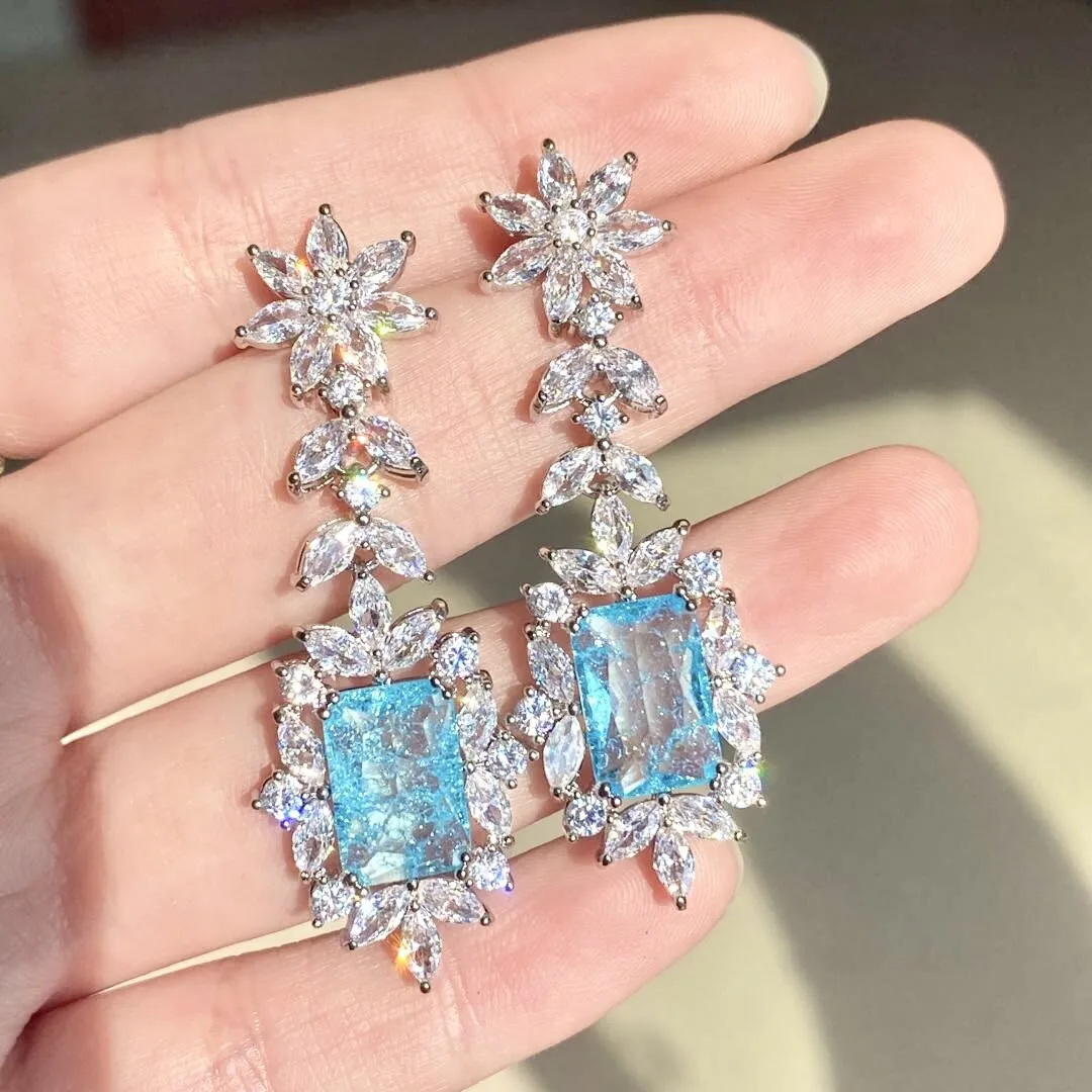 "Alondra" - Aqua Blue Cubic Zirconia Bridal Earrings