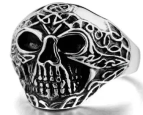 R131 Stainless Steel Forward Face Skull Biker Ring