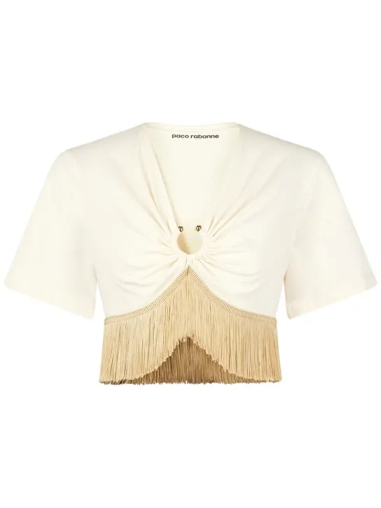 Rabanne   Jersey fringed crop t-shirt 