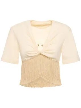 Rabanne   Jersey fringed crop t-shirt 