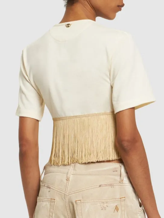 Rabanne   Jersey fringed crop t-shirt 