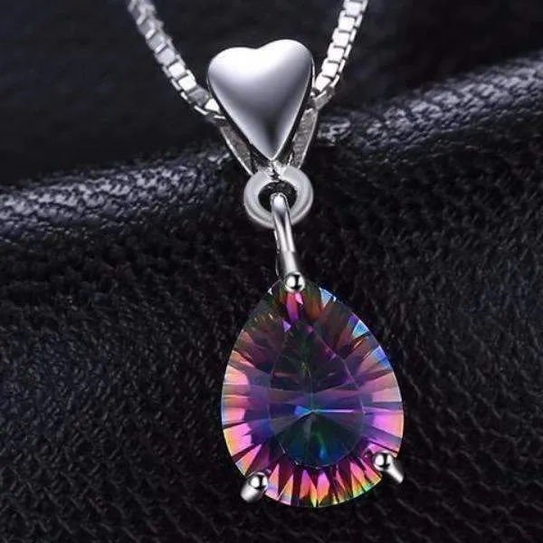 Rainbow Fire Genuine Mystic Topaz Pear Cut 2CT IOBI Precious Gems Pendant