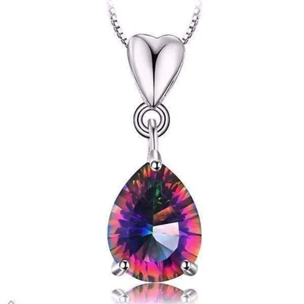 Rainbow Fire Genuine Mystic Topaz Pear Cut 2CT IOBI Precious Gems Pendant