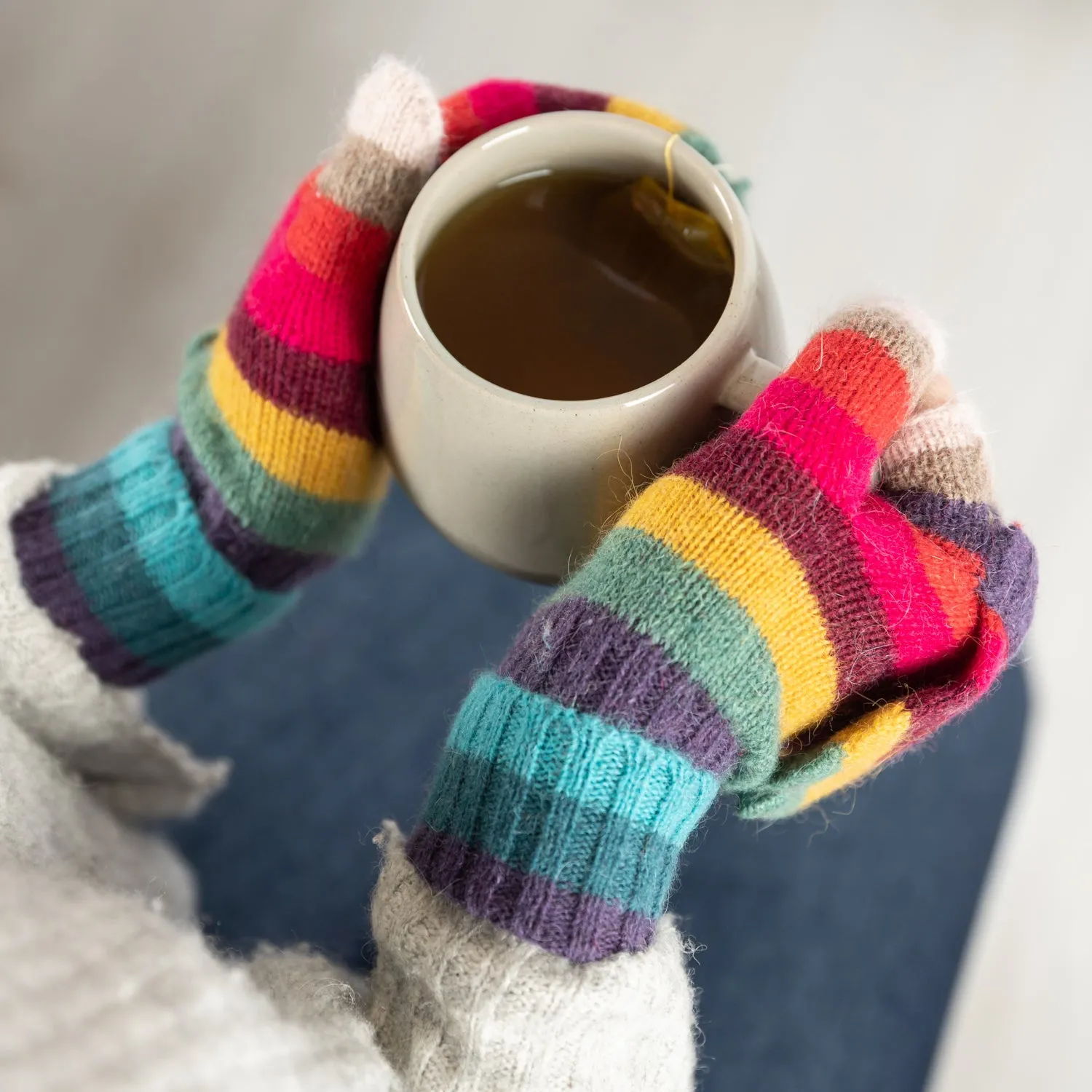 Rainbow Stripe Knit Gloves