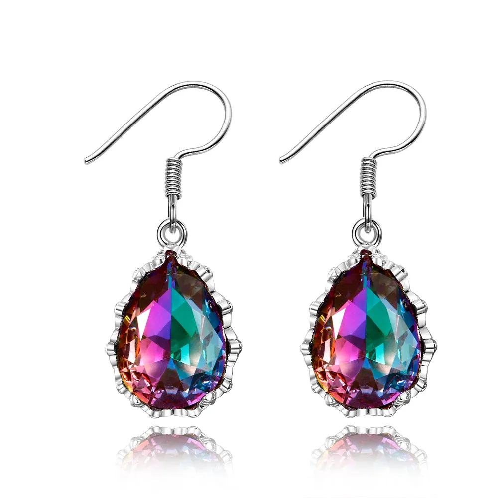 Rainbow Topaz Gemstone  Women's Drop Earrings Silver