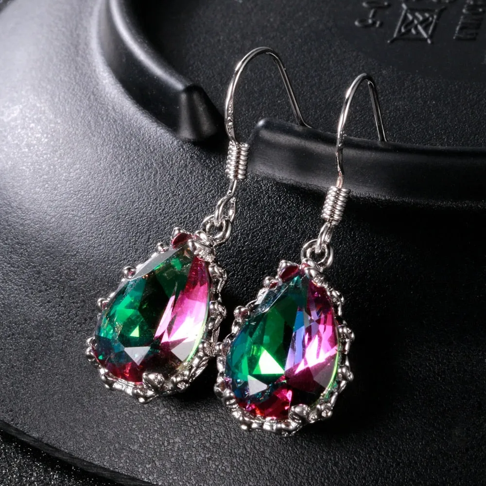 Rainbow Topaz Gemstone  Women's Drop Earrings Silver