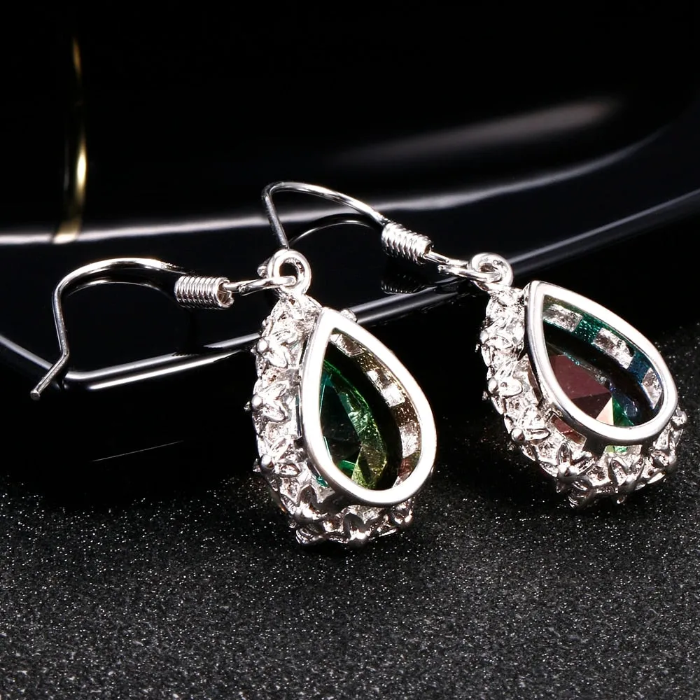 Rainbow Topaz Gemstone  Women's Drop Earrings Silver