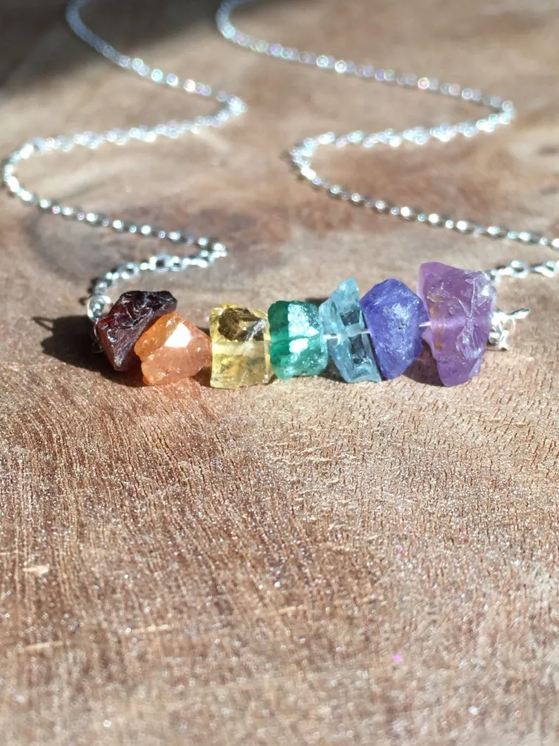 Raw Genuine Chakra Crystal Necklace Gemstone Jewelry Gift  Silver or Gold