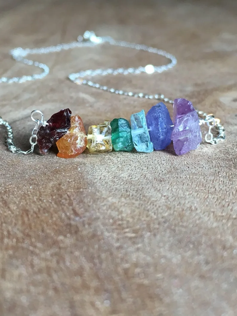 Raw Genuine Chakra Crystal Necklace Gemstone Jewelry Gift  Silver or Gold