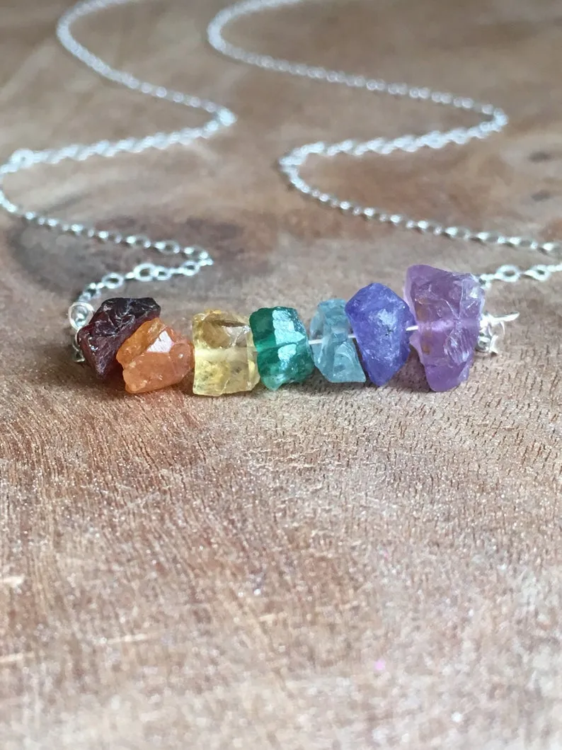 Raw Genuine Chakra Crystal Necklace Gemstone Jewelry Gift  Silver or Gold