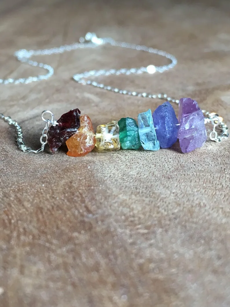 Raw Genuine Chakra Crystal Necklace Gemstone Jewelry Gift  Silver or Gold