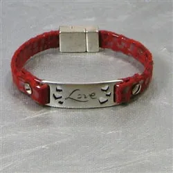 Red Flat Leather Love Bracelet