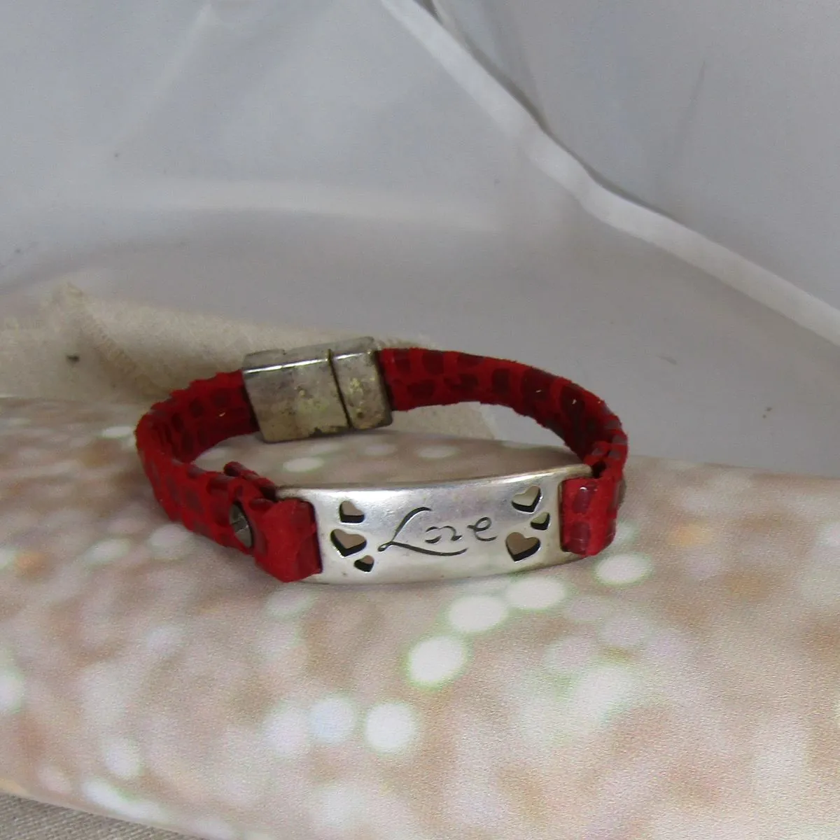 Red Flat Leather Love Bracelet