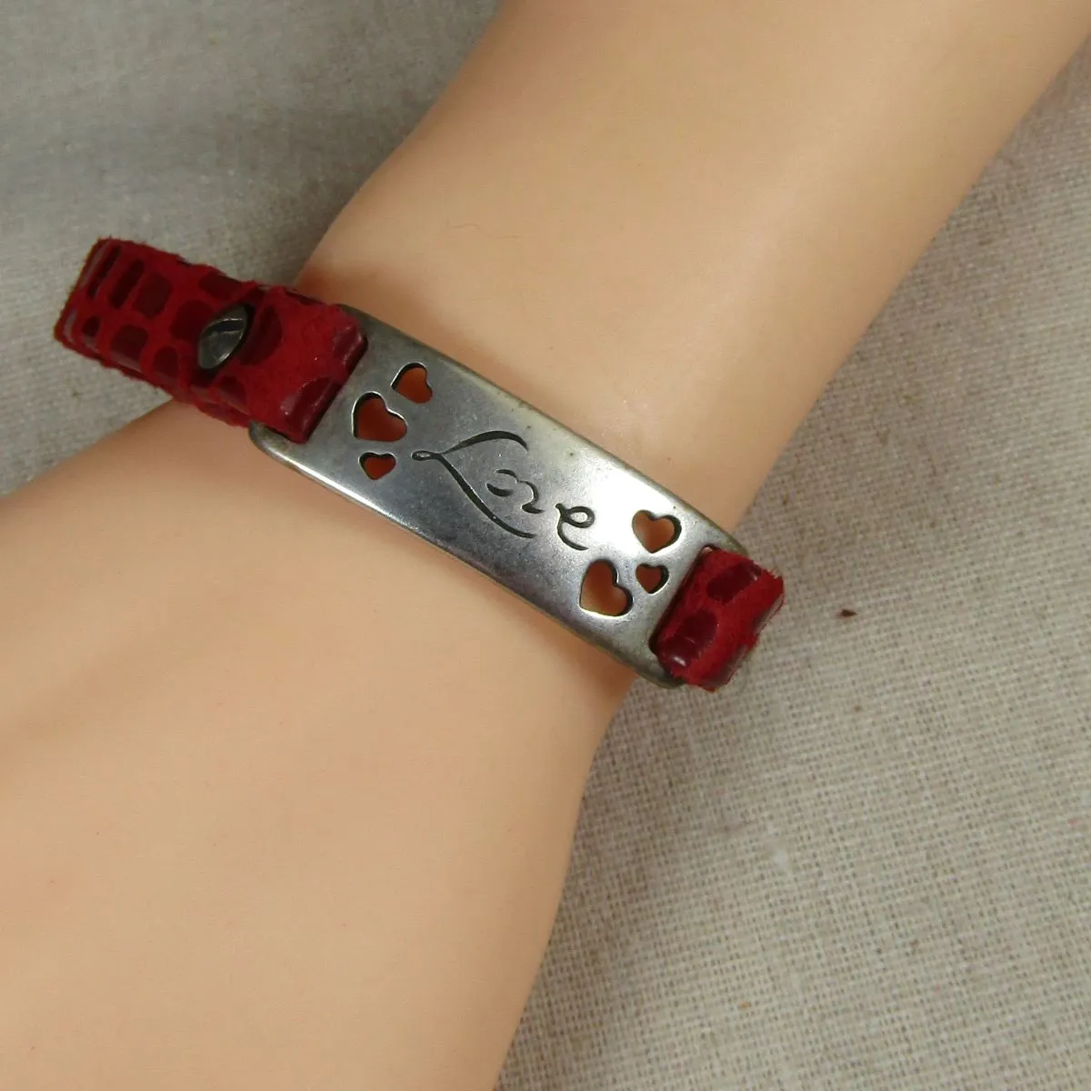 Red Flat Leather Love Bracelet