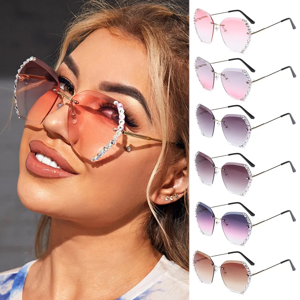 Retro Oversized Diamond Square Sunglasses Retro UV400 Rimless Sunglasses Summer Sun Glasses Eyewear Accessories