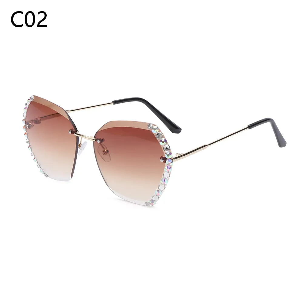 Retro Oversized Diamond Square Sunglasses Retro UV400 Rimless Sunglasses Summer Sun Glasses Eyewear Accessories