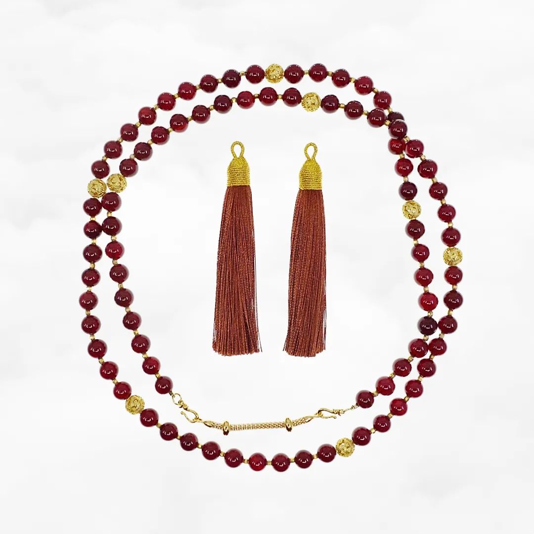 Return to Origin Beaded Garnet Necklace with Tassels