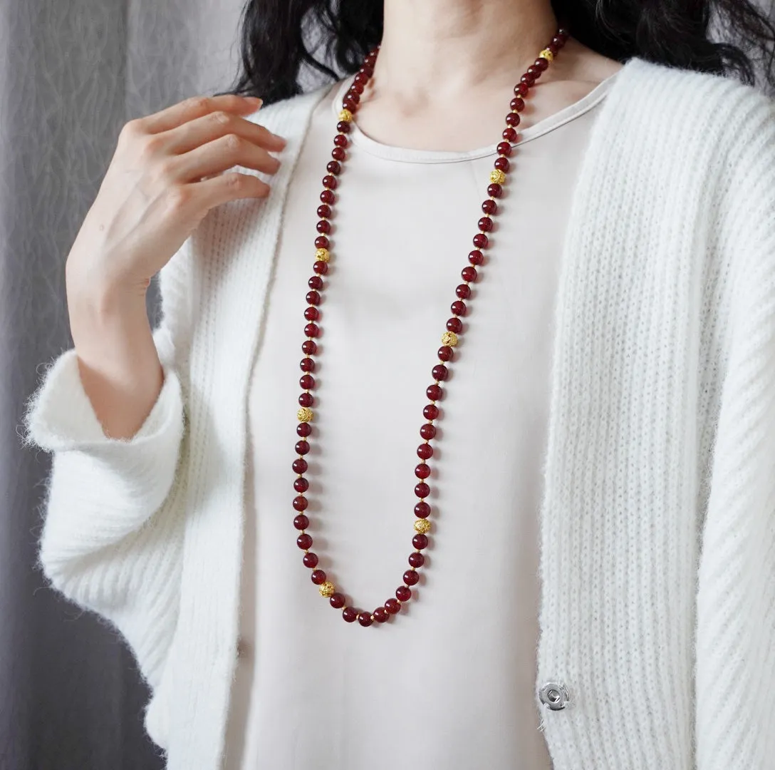 Return to Origin Beaded Garnet Necklace with Tassels