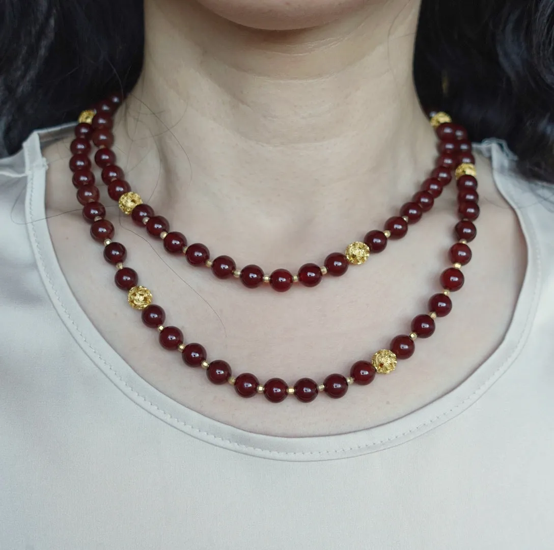 Return to Origin Beaded Garnet Necklace with Tassels