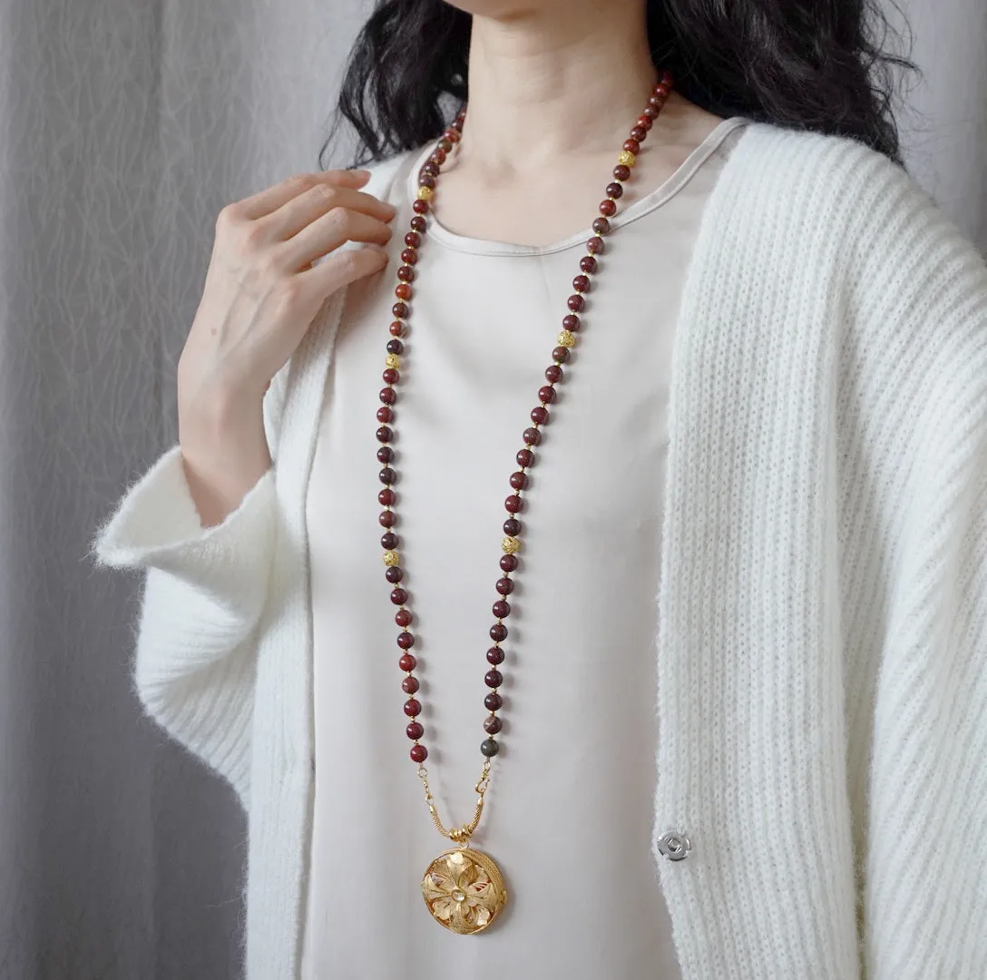 Return to Origin Beaded Garnet Necklace with Tassels