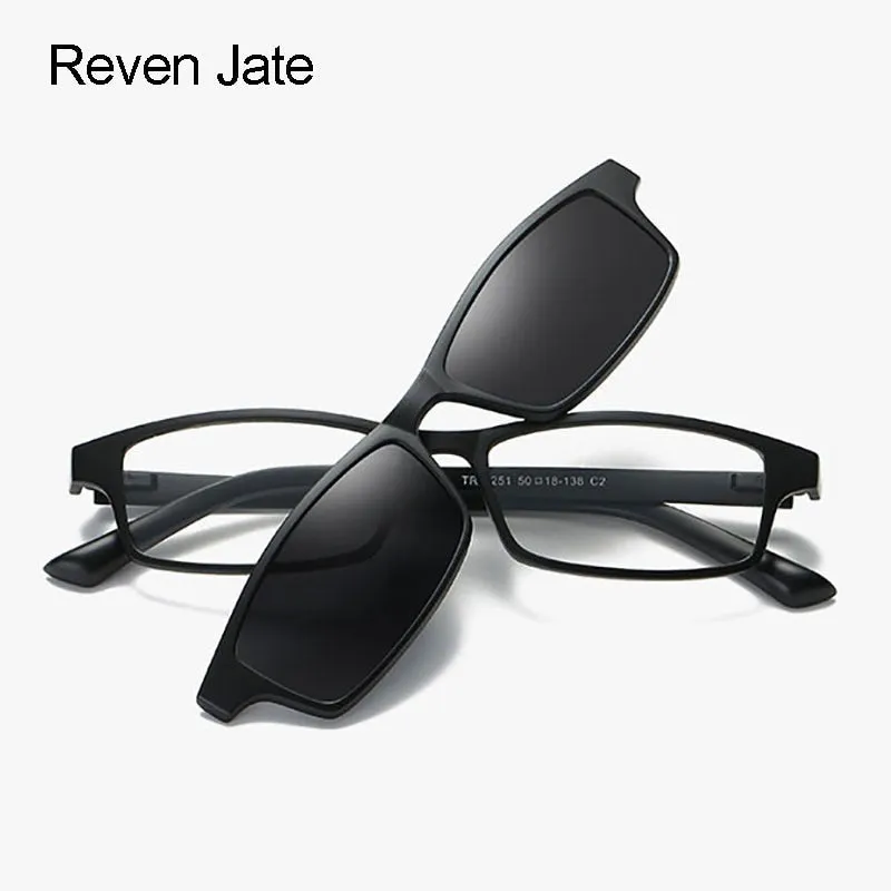 Reven Jate Women's Full Rim Rectangle Tr 90 Eyeglasses Clip On Polarized Sunglasses S206