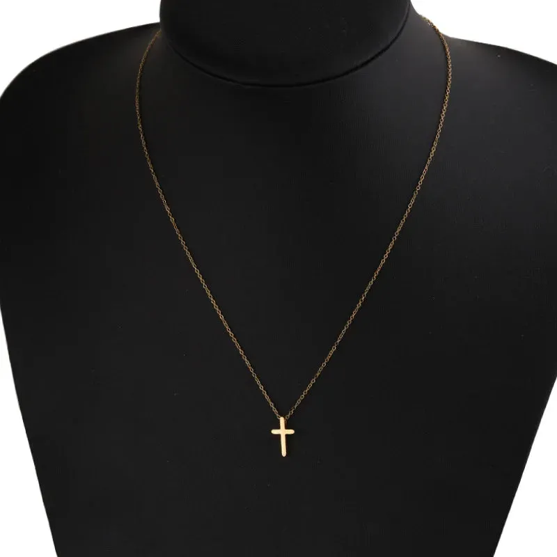 Rinho Fashion Stainless Steel Cross Pendant Necklace Women Men Minimalist Vintage Long Chain Necklaces Chokers Jewelry Gift