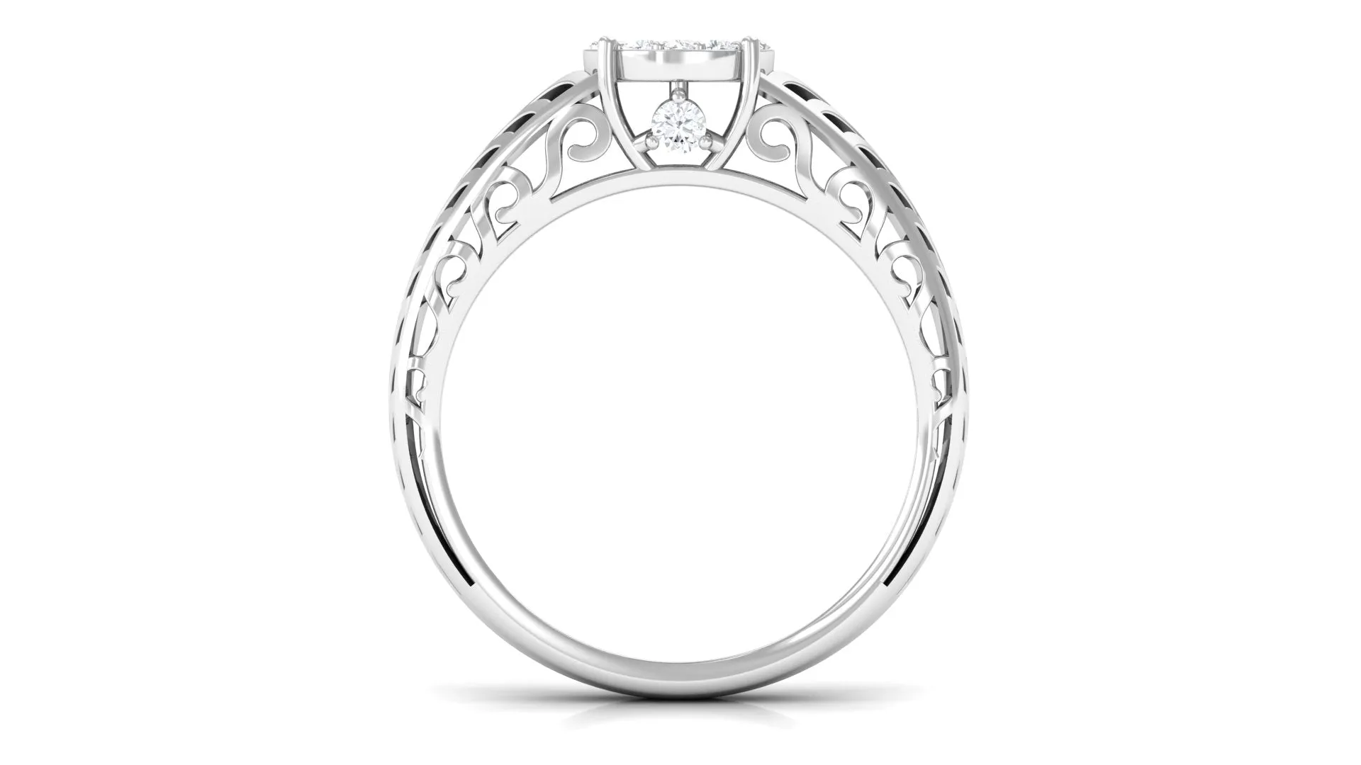 Round Cut Real Diamond Engagement Ring with Gold Filigree Shank