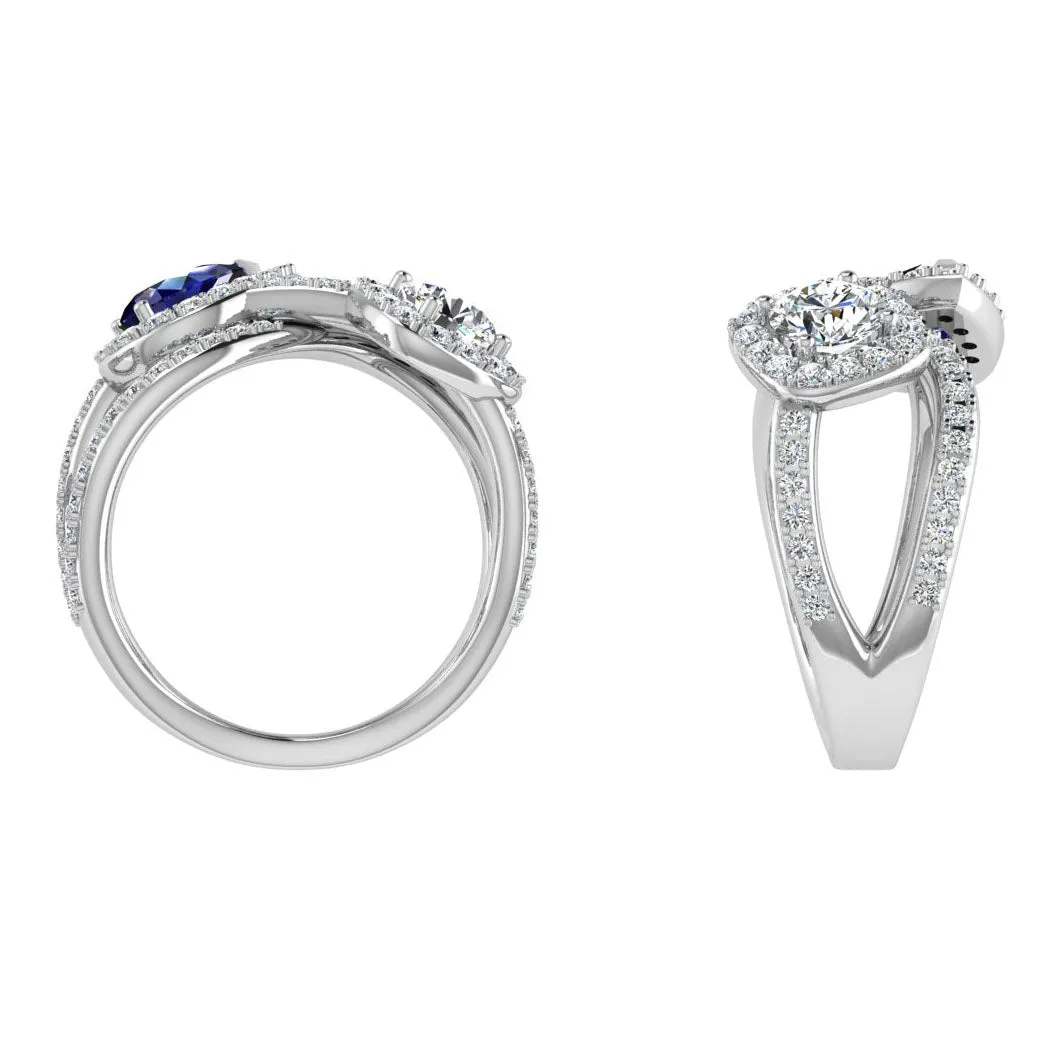 Round Diamond and Pear Sapphire Toi Et Moi Ring